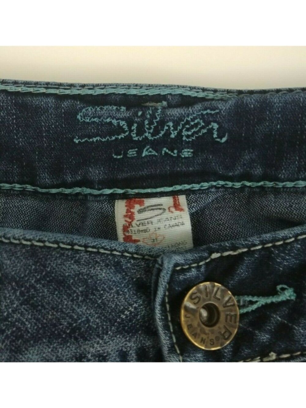 Silver Aiko Embroidered Distressed Whiskered Dark Wash Jeans Size 31/31 - Picture 8 of 10